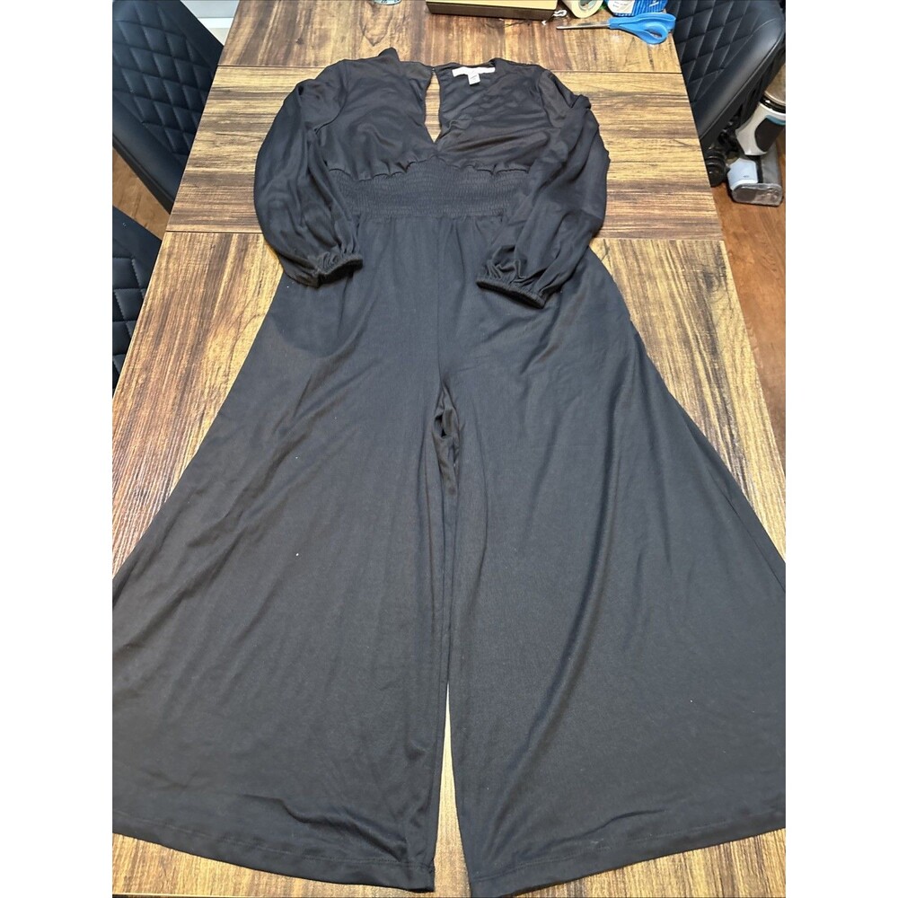 Anthropologie Hutch Black Wide Leg V-Neck Long Sleeve Jumpsuit Size S EUC